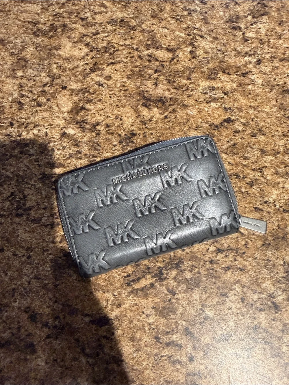 Michael Kors Grey Embossed MK Zip Card Wallet